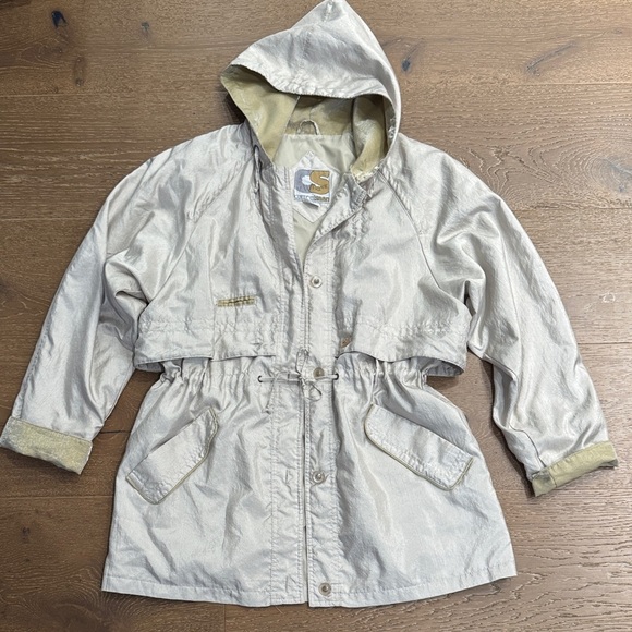 Current Seen Jackets & Blazers - Vintage Style Hooded Utility Jacket Beige Drawstring Waist Size M